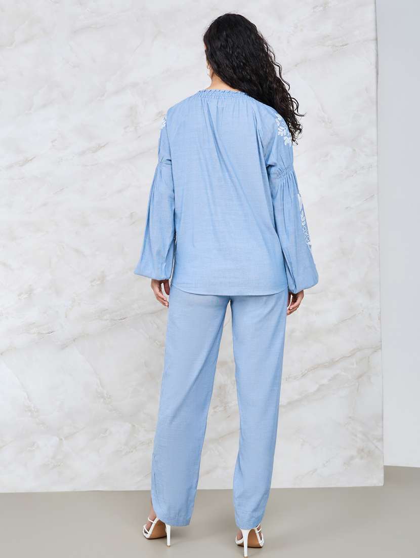 women blue cotton top and trouser co-ord set - 21135485 -  Standard Image - 1