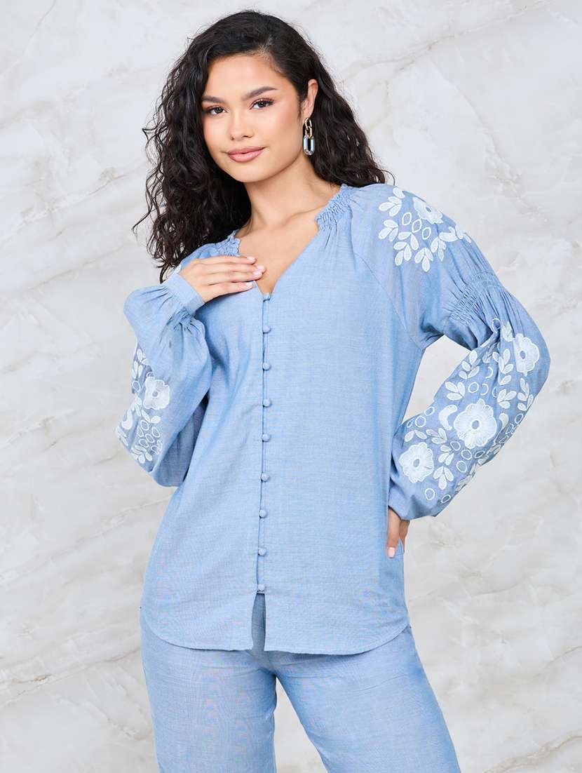 women blue cotton top and trouser co-ord set - 21135485 -  Standard Image - 4