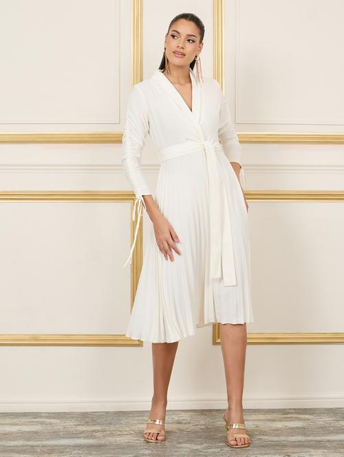 women solid overlap neck a-line dress - 21135504 -  Standard Image - 0