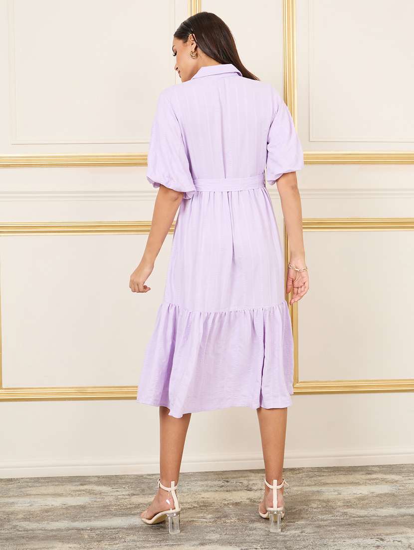 women solid collared tiered dress - 21135531 -  Standard Image - 1