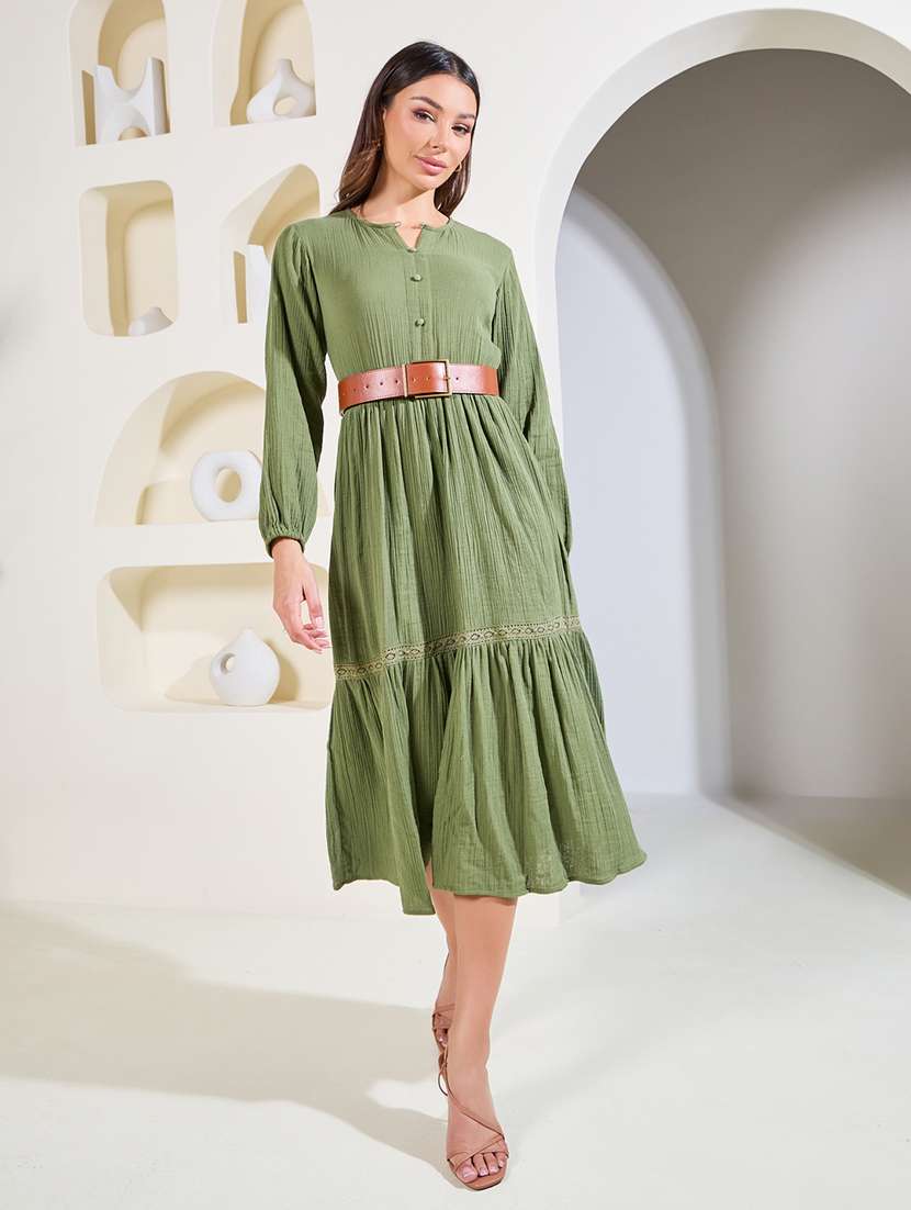 womene solid lace detailed tiered dress - 21135594 - Standard Image - 1