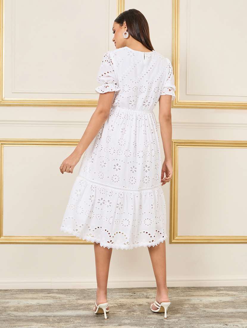 women white schiffli tiered dress - 21135618 -  Standard Image - 1