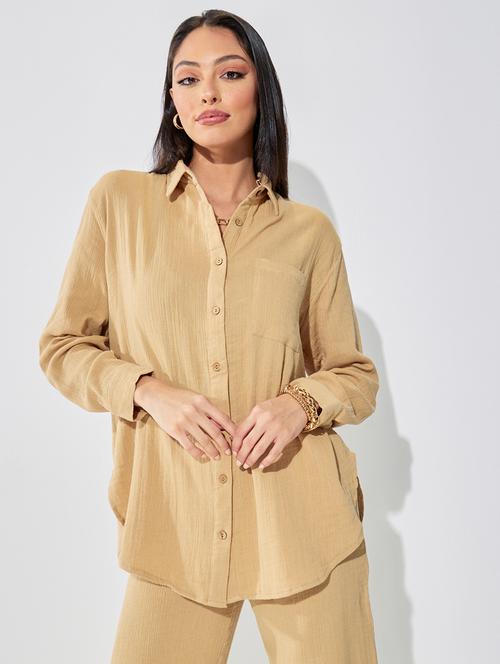 beige polyester regular shirt - 21135650 - Standard Image - 0