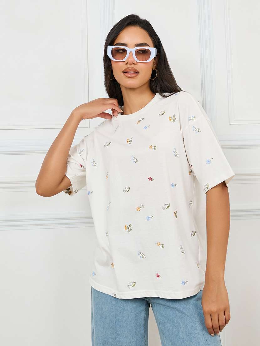 off white cotton all over print tshirt
