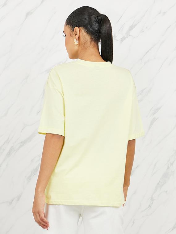 yellow chest print cotton regular t-shirt - 21135671 - Standard Image - 1