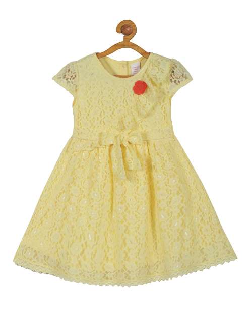 yellow self design frock - 21135940 -  Standard Image - 0
