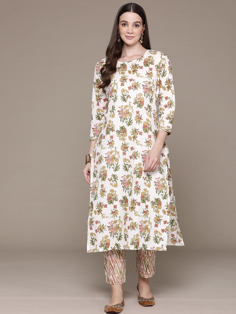 women white round neck kurta pant set  - 21135972 -  Standard Image - 1