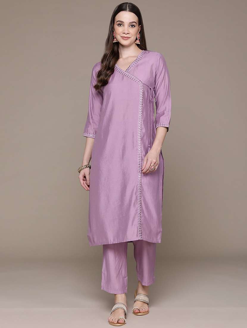 women mirror work kurta pant set - 21135990 -  Standard Image - 1