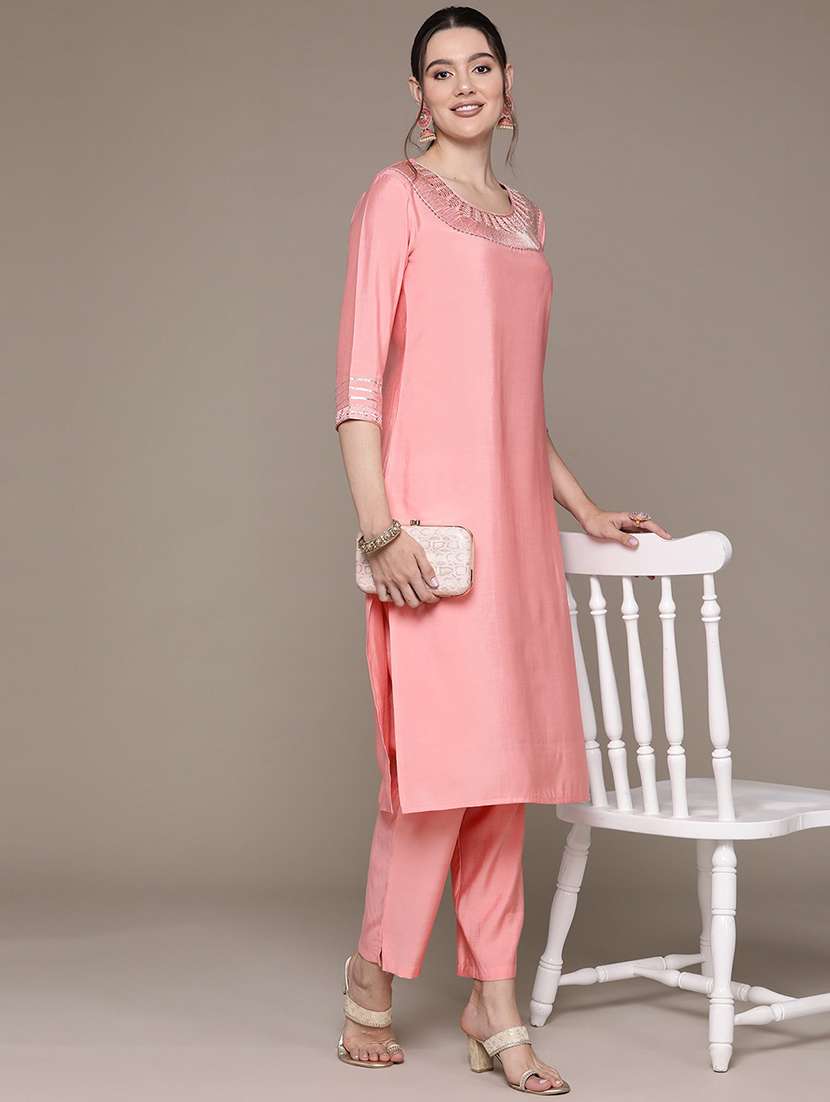 women three quarter sleeve kurta pant with dupatta set