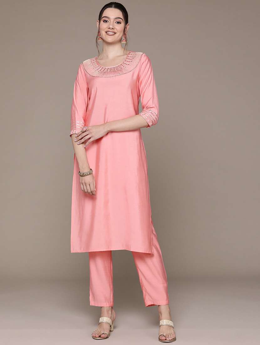 women three quarter sleeve kurta pant with dupatta set - 21135995 - Standard Image - 1