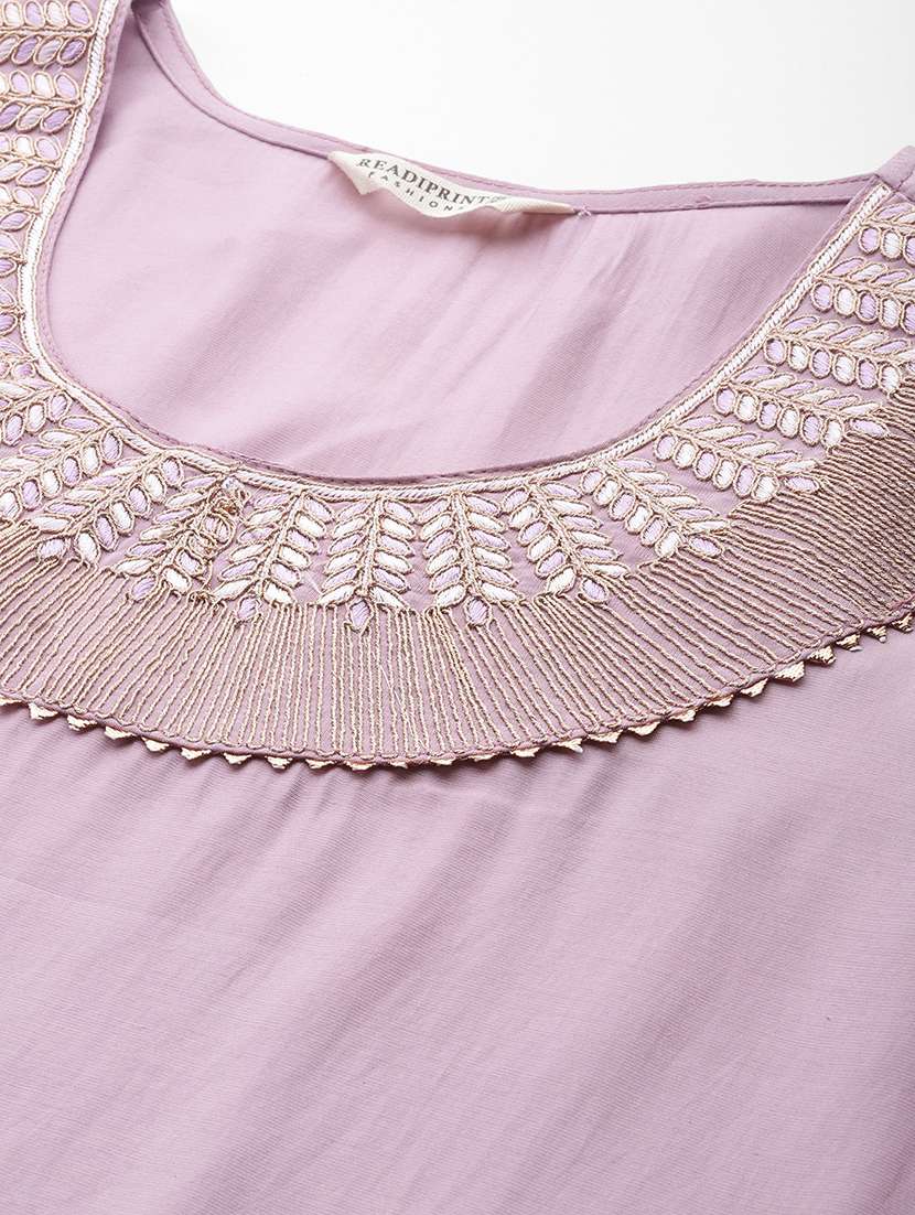 women lavender round neck kurta pant set - 21135997 -  Standard Image - 4