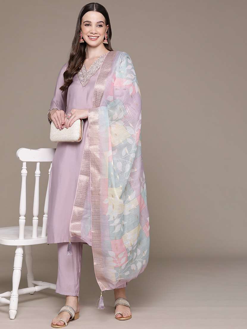 women three quarter sleeve kurta pant with dupatta set