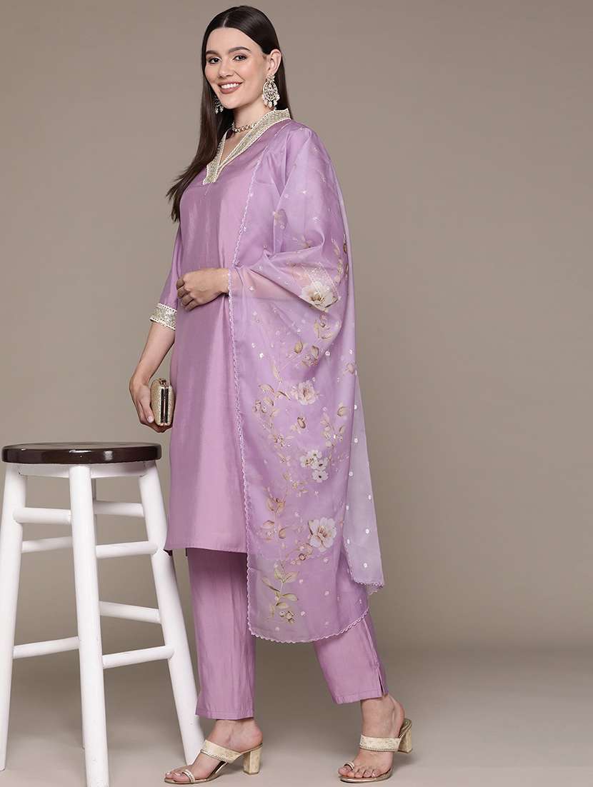 women three quarter sleeve kurta pant with dupatta set