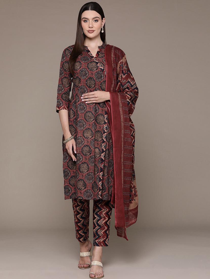 women three quarter sleeve kurta pant with dupatta set - 21136005 - Standard Image - 1