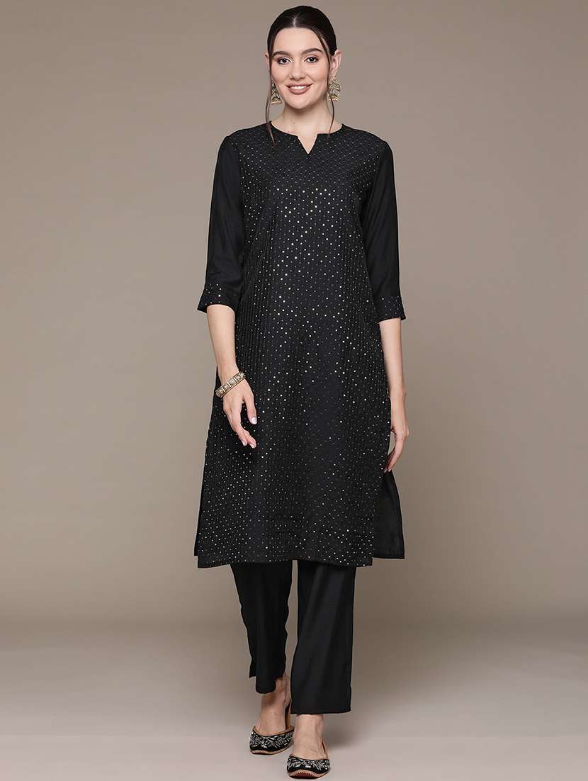 women three quarter sleeve kurta pant with dupatta set - 21136008 -  Standard Image - 1