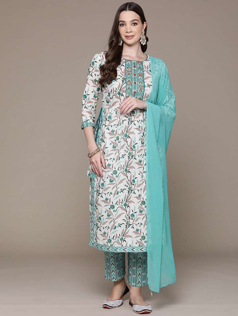 women three quarter sleeve kurta pant with dupatta set - 21136010 -  Standard Image - 1