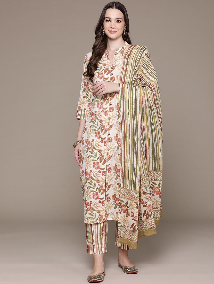 women three quarter sleeve kurta pant with dupatta set - 21136011 - Standard Image - 1