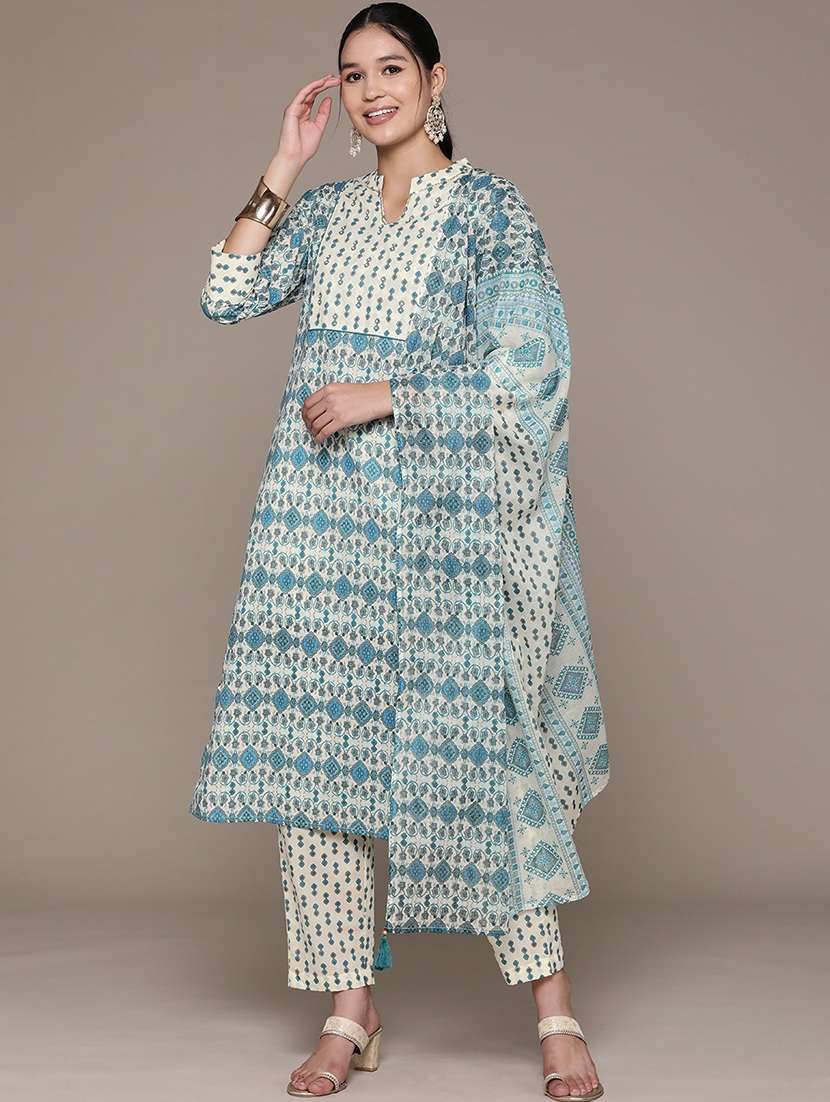 women three quarter sleeve kurta pant with dupatta set - 21136012 -  Standard Image - 1