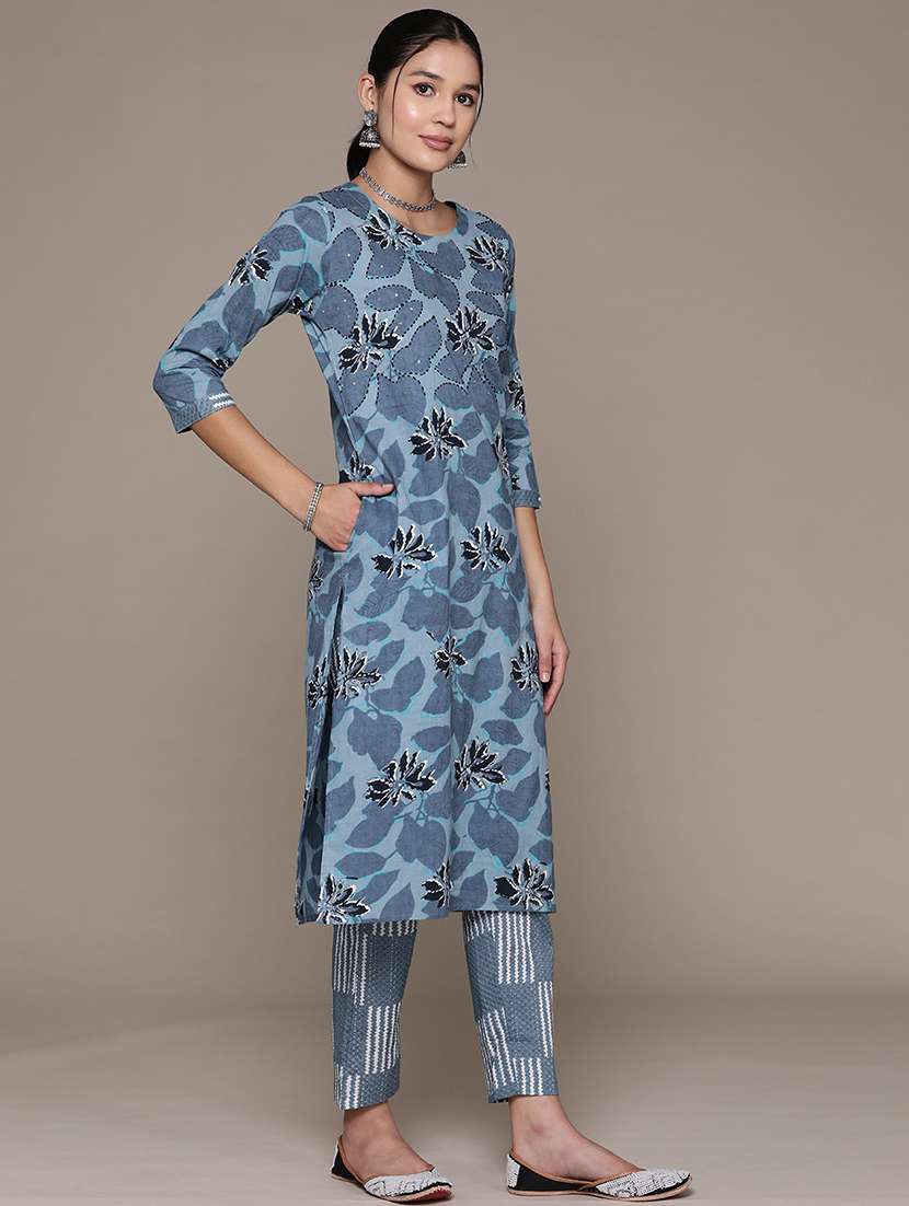 women three quarter sleeve kurta pant with dupatta set - 21136014 -  Standard Image - 1