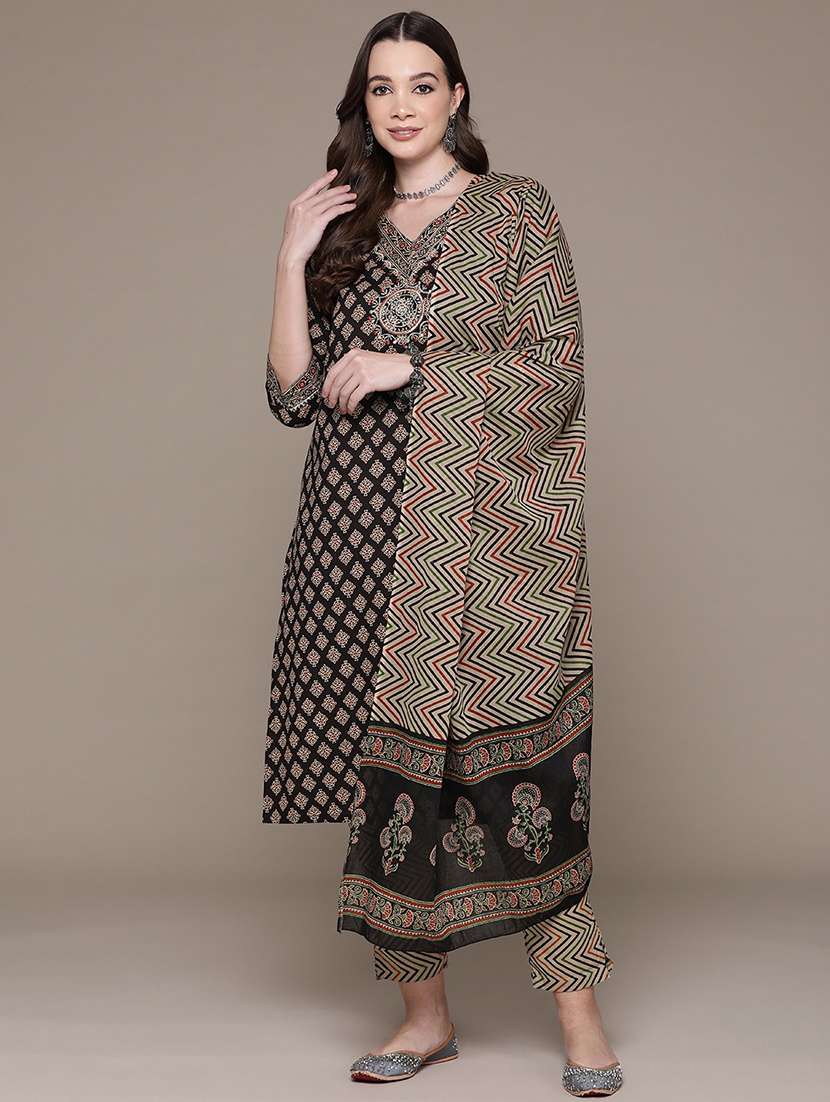 black cotton suit  set - 21136021 -  Standard Image - 1