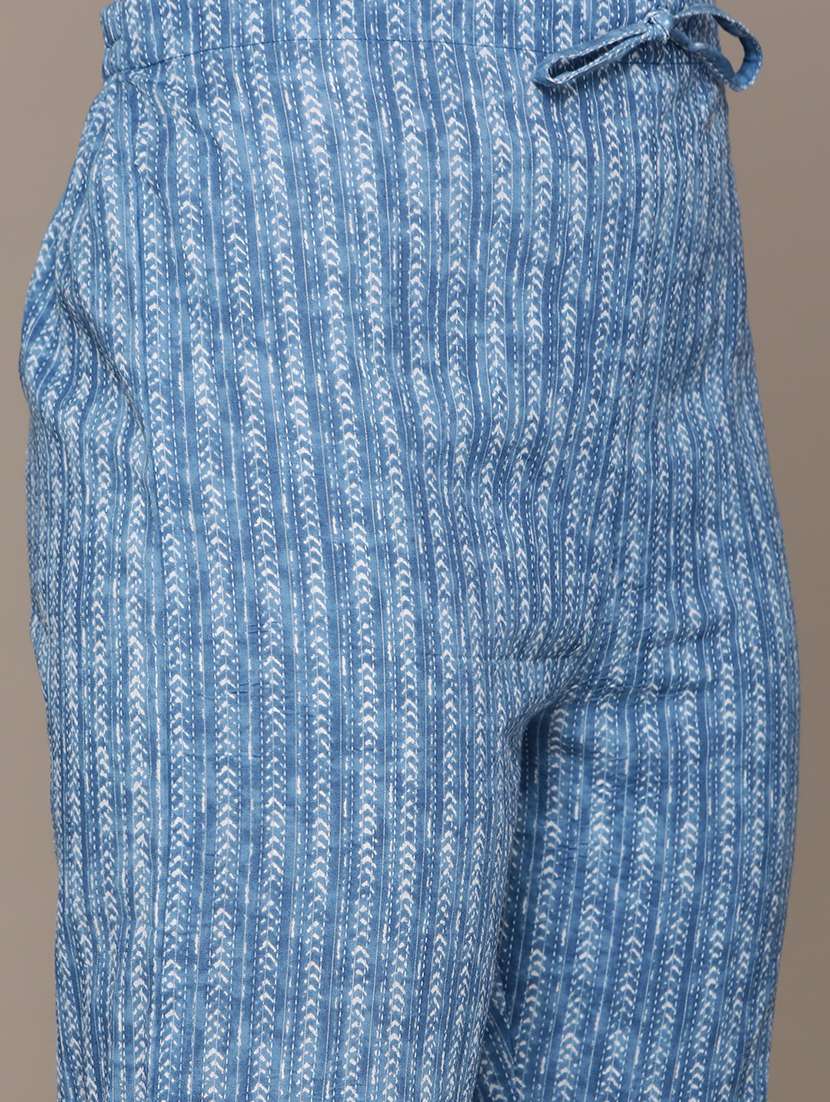 women blue three quarter sleeve kurta pant set - 21136023 -  Standard Image - 6