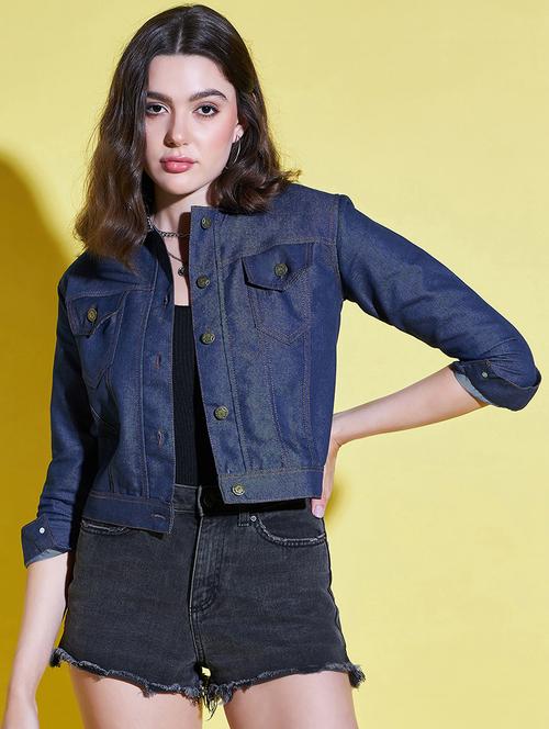 women solid denim summer jacket - 21136450 -  Standard Image - 0