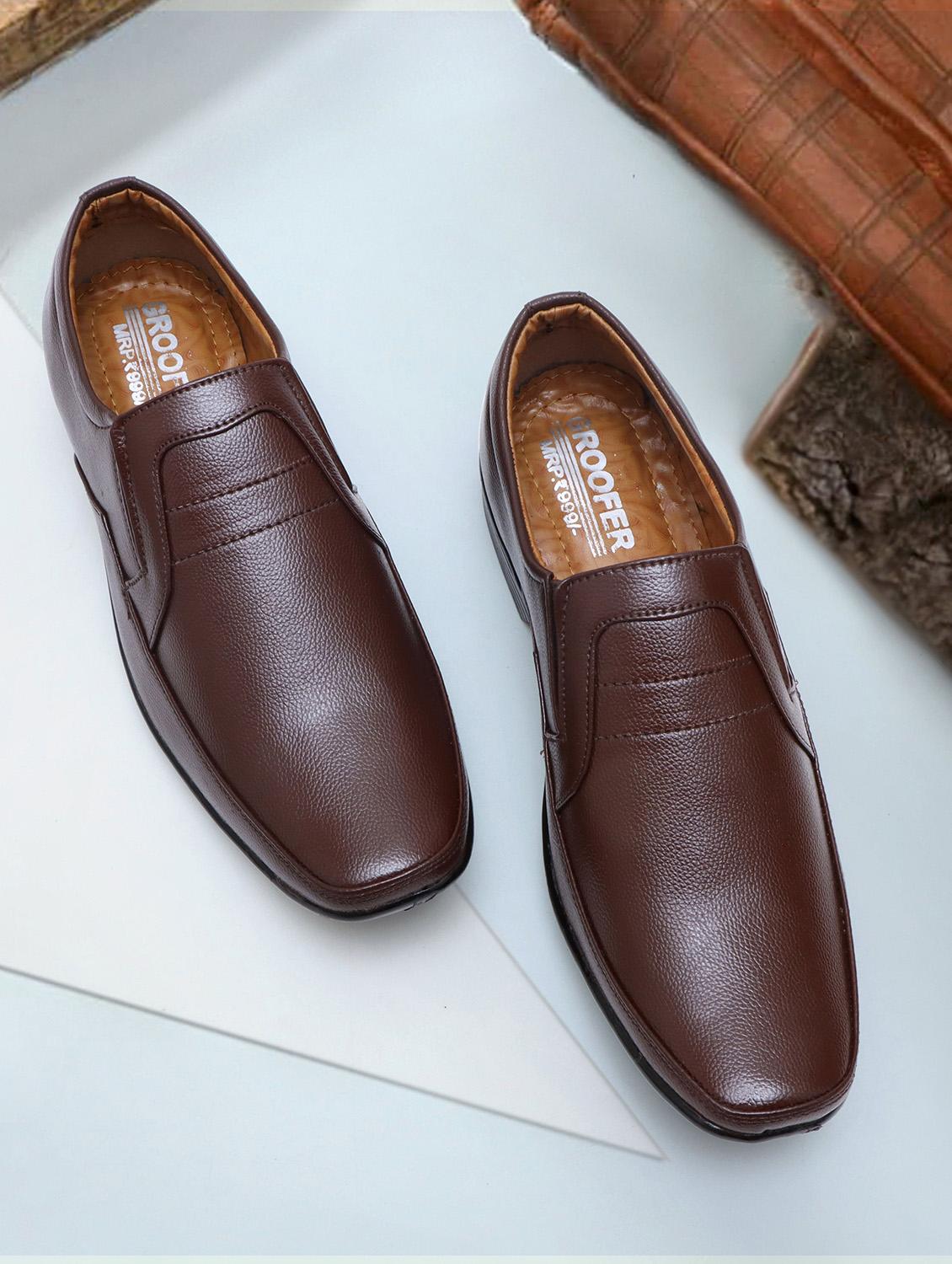 solid brown slip on shoes - 21136484 -  Zoom Image - 0