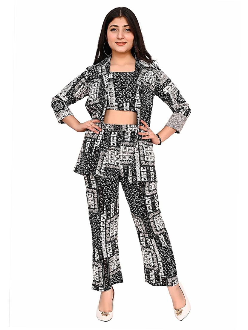 girls black printed twin sets