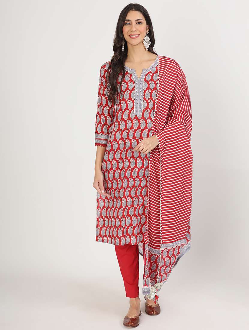 women three quarter sleeve kurta pant with dupatta set