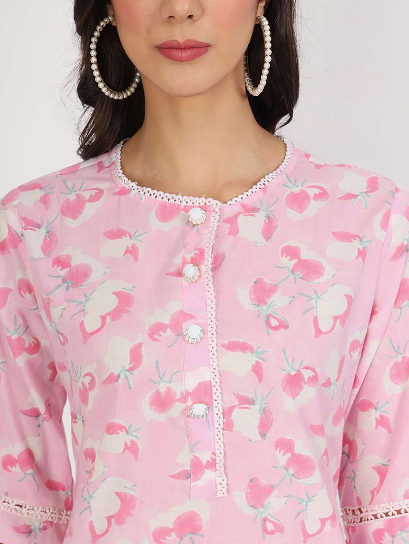 Women Pink Floral Dhoti Kurta Set
