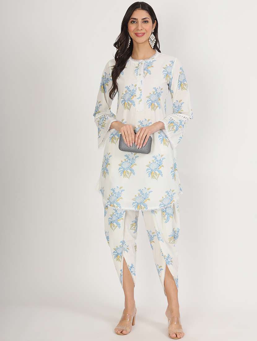 women white floral dhoti kurta set 
