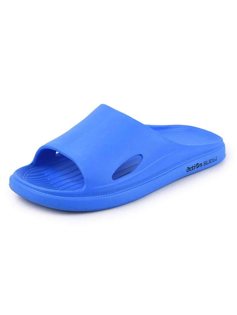 solid blue slides flip flops