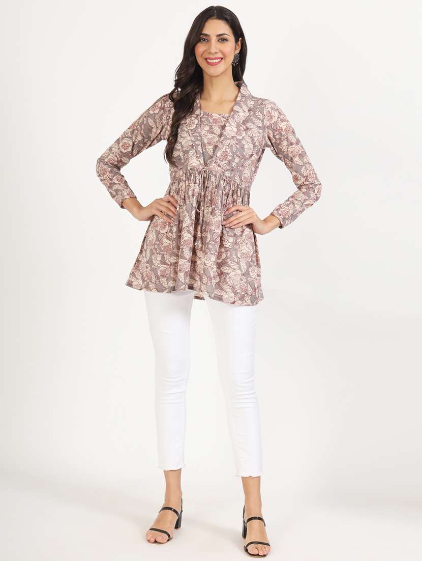 women printed long sleeves flared kurti - 21136672 -  Standard Image - 4