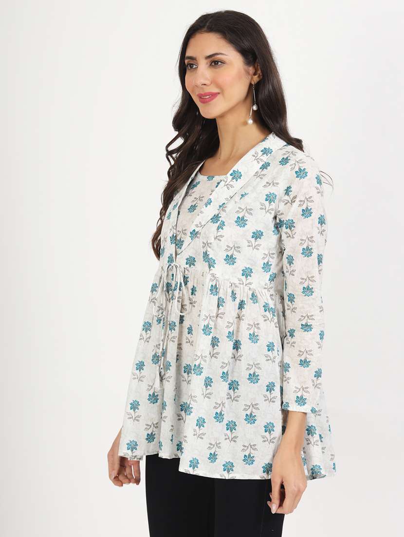 women printed long sleeves flared kurti - 21136673 -  Standard Image - 1