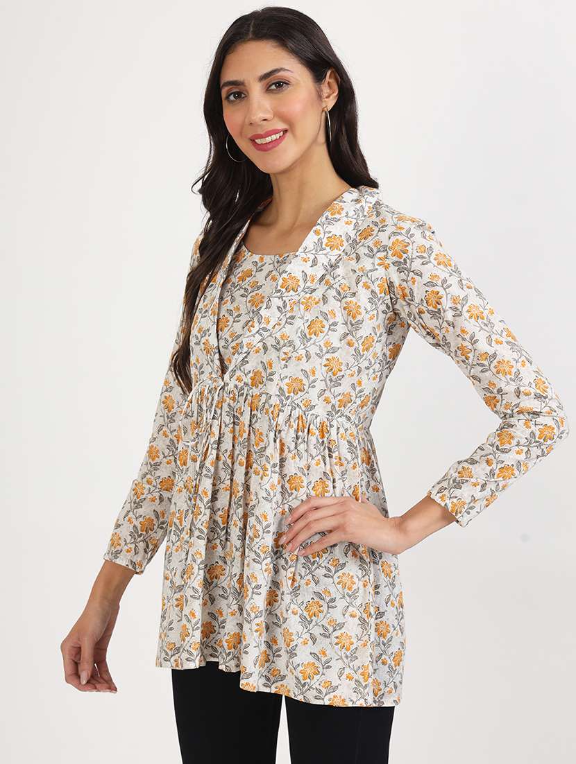 women printed long sleeves flared kurti - 21136674 -  Standard Image - 1