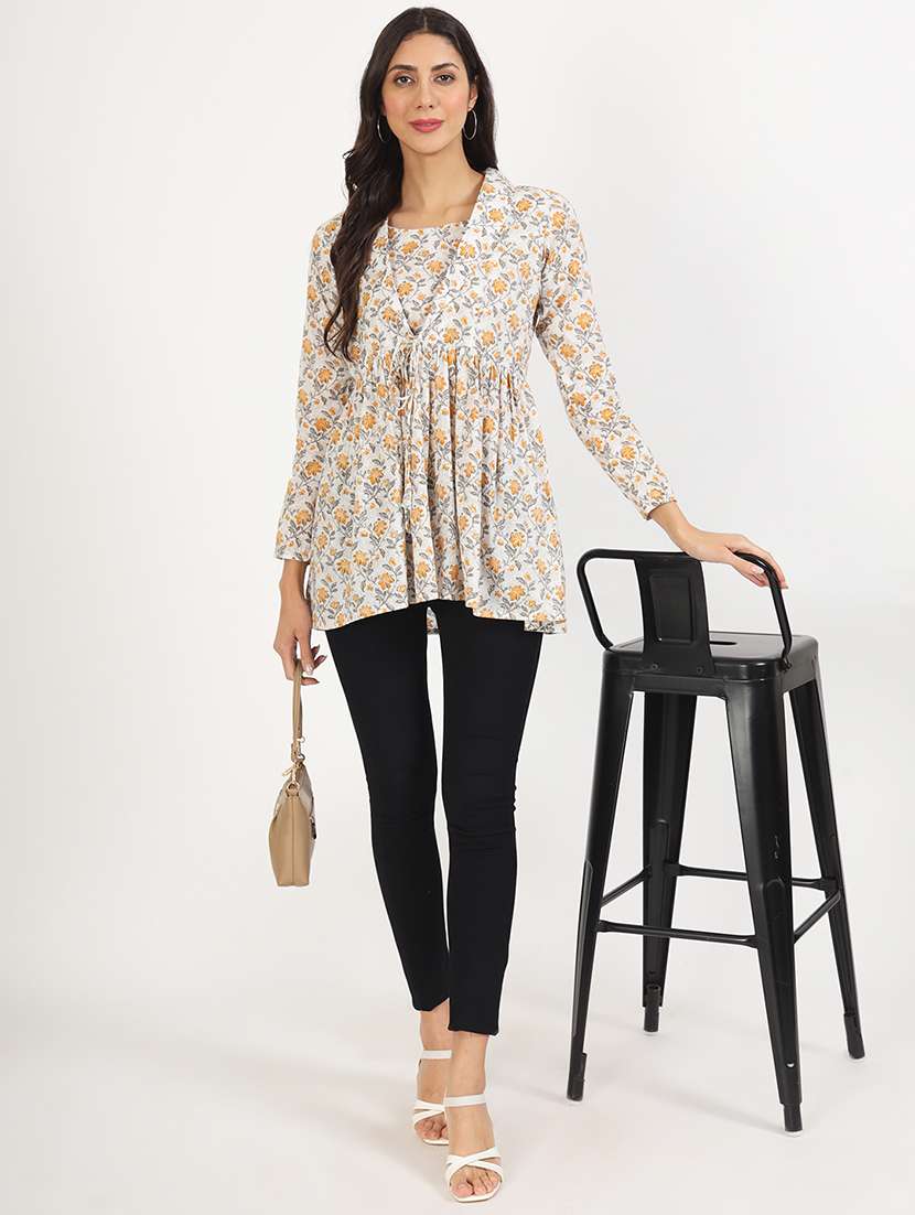 women printed long sleeves flared kurti - 21136674 -  Standard Image - 4