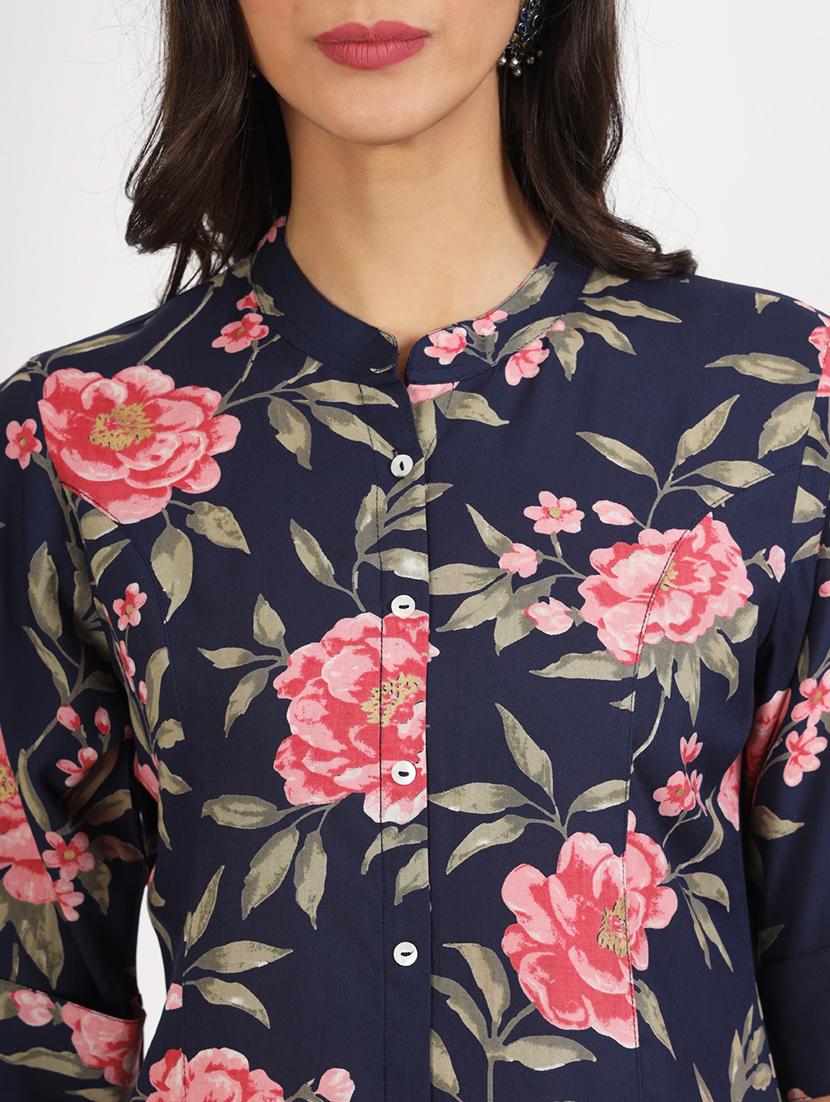 women printed roll-up sleeves a-line kurti - 21136678 - Standard Image - 6