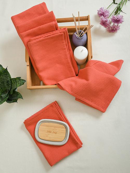 ratan cart peach waffel 23x15 inch hand towel set of 6 - 21136811 -  Standard Image - 0