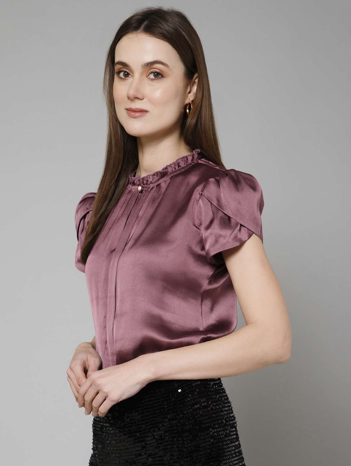 women mauve solids blouson top - 21137831 -  Standard Image - 1