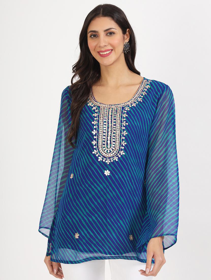 blue leheriya printed straight kurti - 21137859 -  Standard Image - 1