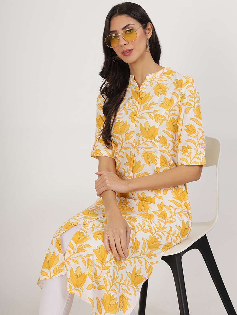 women roll up sleeve a-line kurta - 21137861 - Standard Image - 4