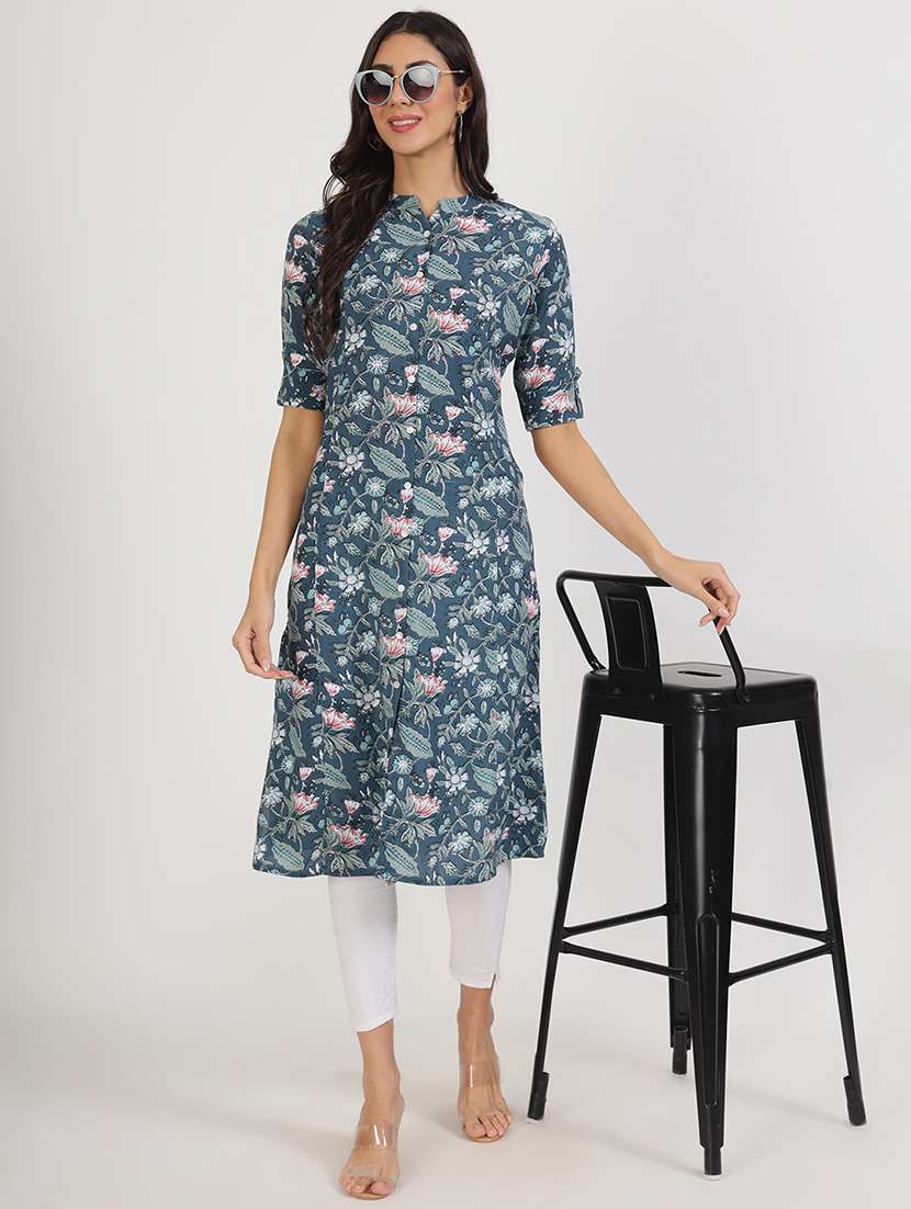 women roll up sleeve a-line kurta - 21137862 -  Standard Image - 1