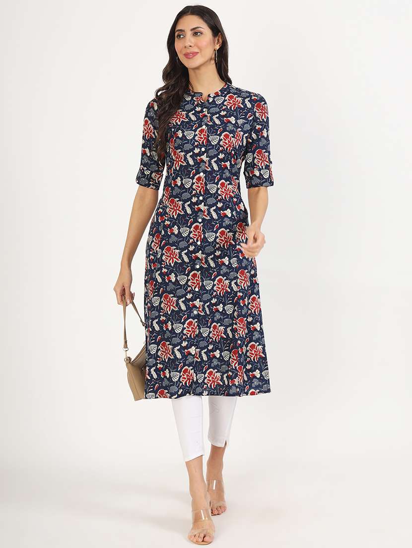 women roll up sleeve a-line kurta - 21137865 - Standard Image - 1