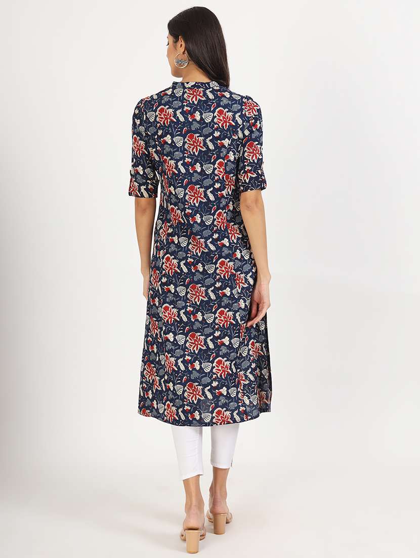 women roll up sleeve a-line kurta - 21137865 - Standard Image - 4
