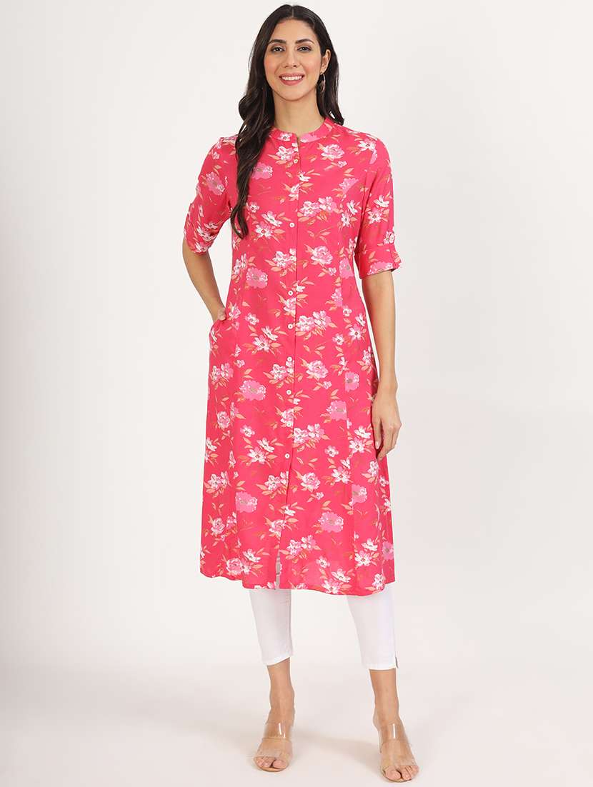 women roll up sleeve a-line kurta - 21137866 - Standard Image - 1
