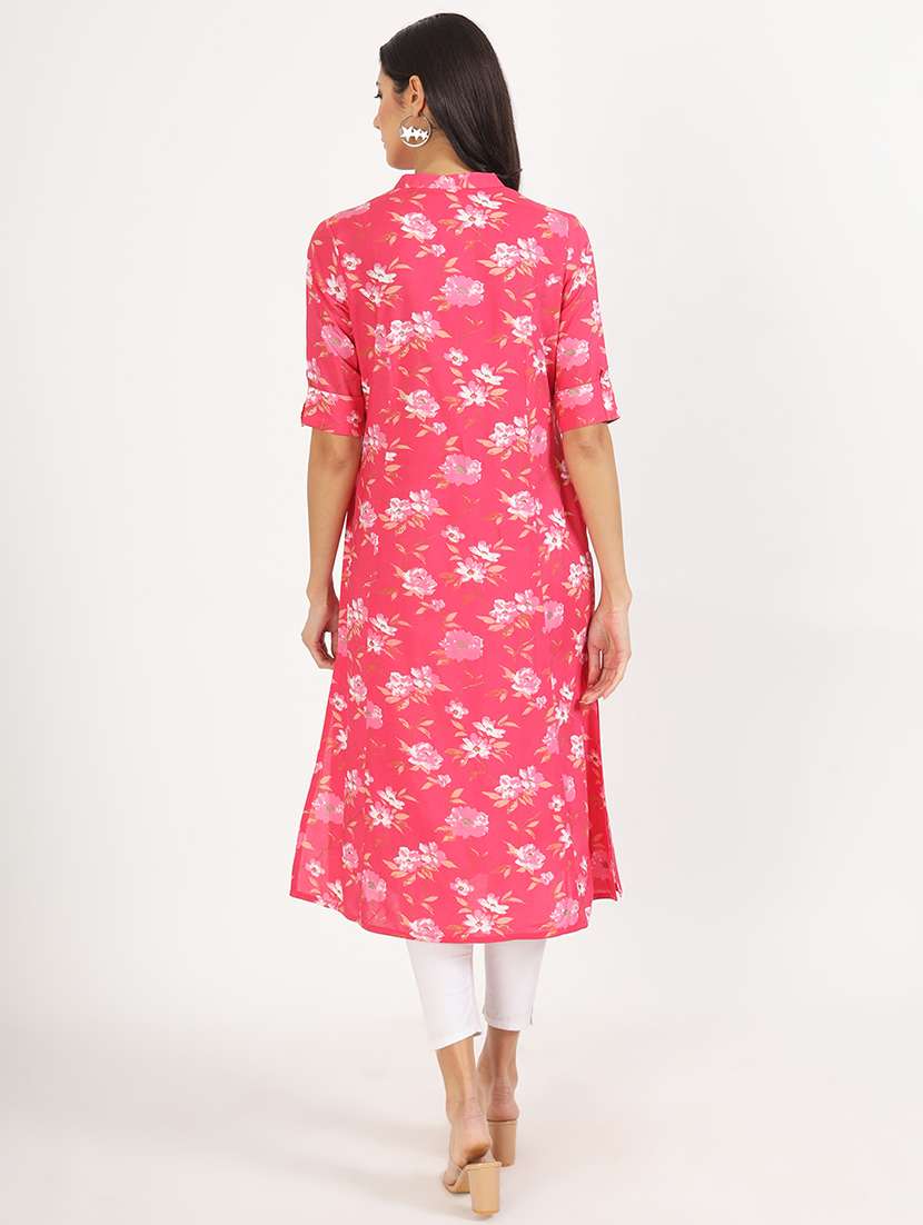 women roll up sleeve a-line kurta - 21137866 - Standard Image - 4