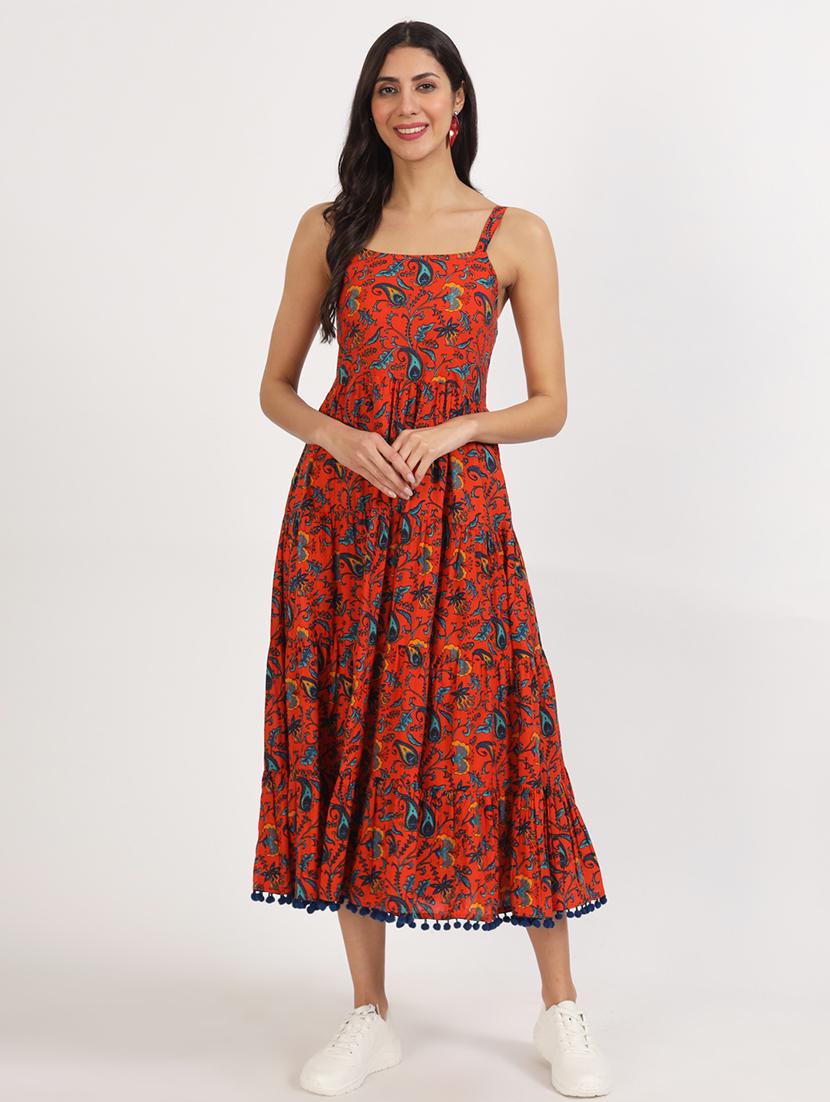 women red paisley printed tiered dress - 21137910 - Standard Image - 1
