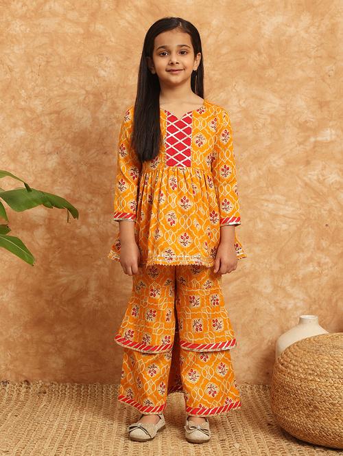 girls printed kurta sharara suit set - 21138279 - Standard Image - 0
