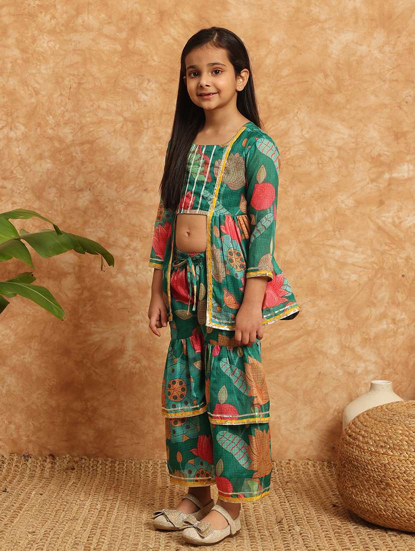 girls printed kurta sharara suit set - 21138284 - Standard Image - 1
