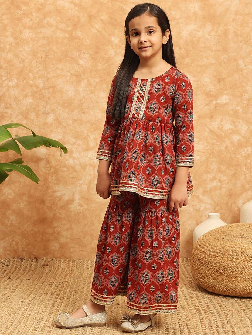 girls printed kurta sharara suit set - 21138287 -  Standard Image - 1